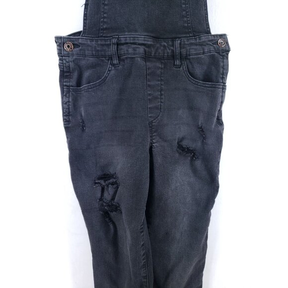 Celebrity Pink Destroyed Denim Bib Overalls Womens Medium Black Stretch Slim Fit - Picture 5 of 9